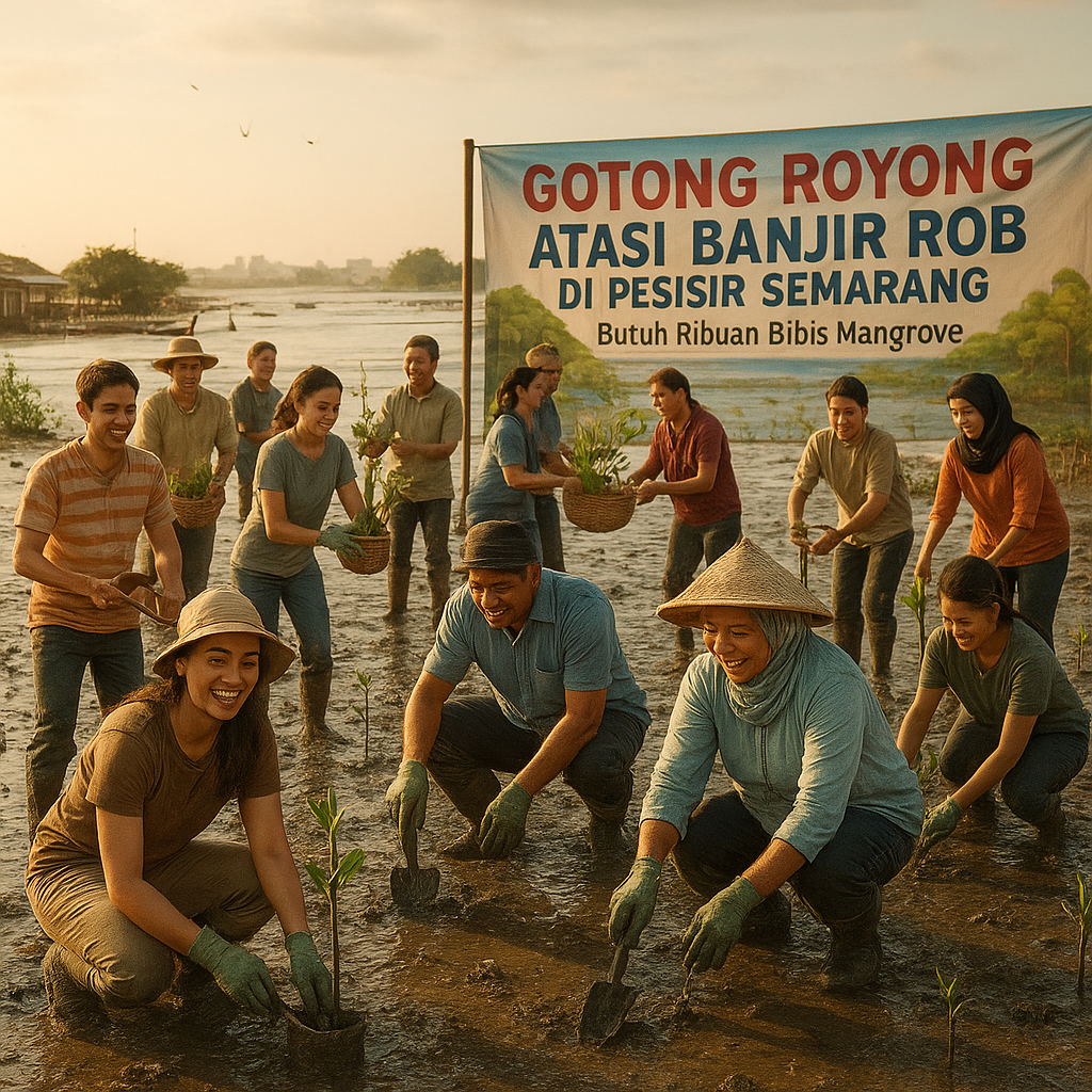 Gotong Royong Atasi Banjir Rob di Pesisir Semarang: Butuh Ribuan Bibis Mangrove