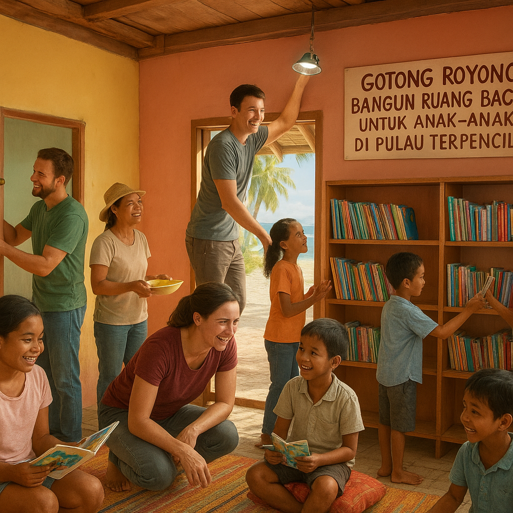 Gotong Royong Bangun Ruang Baca untuk Anak-Anak di Pulau Terpencil