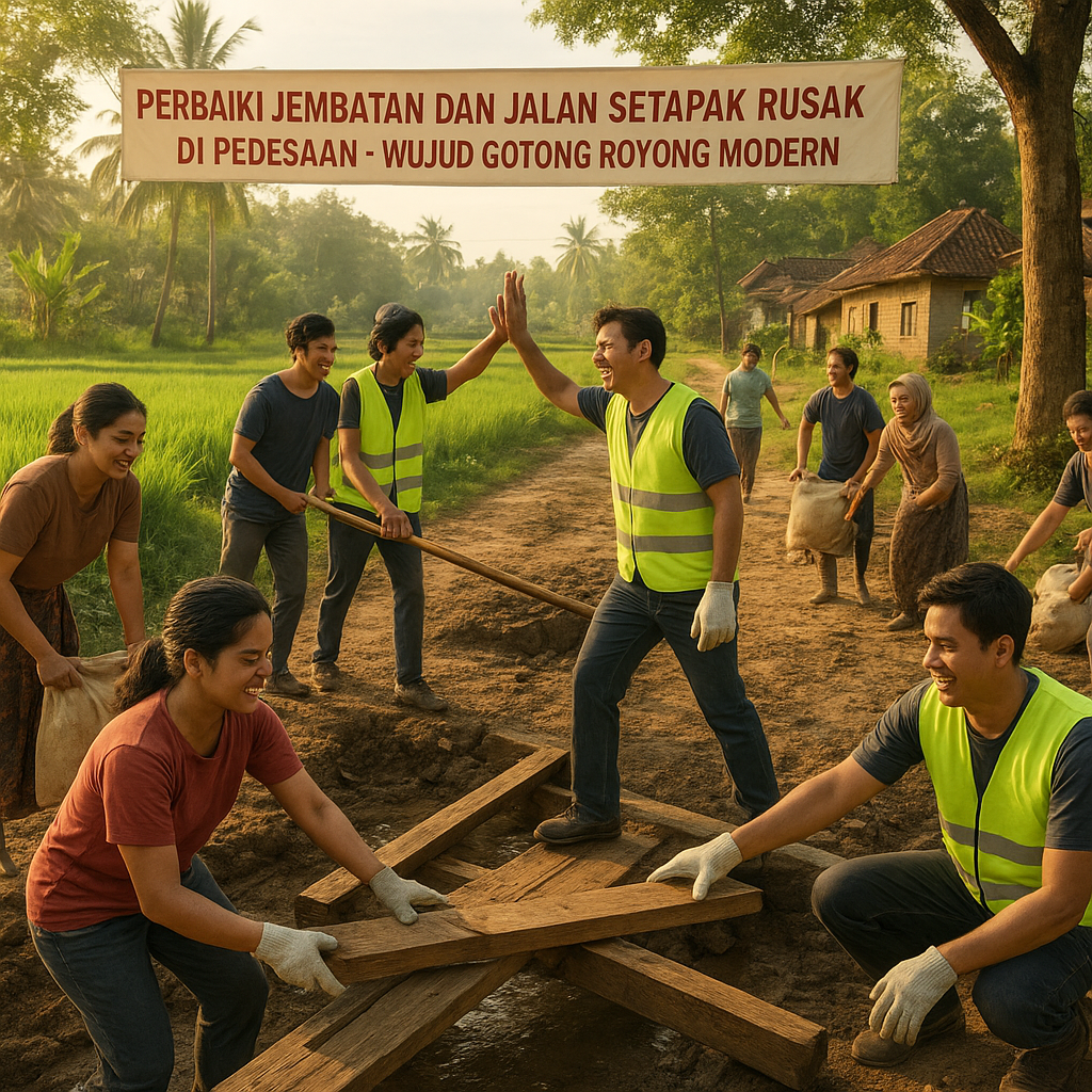 Perbaiki Jembatan dan Jalan Setapak Rusak di Pedesaan, Wujud Gotong Royong Modern loading='lazy' 