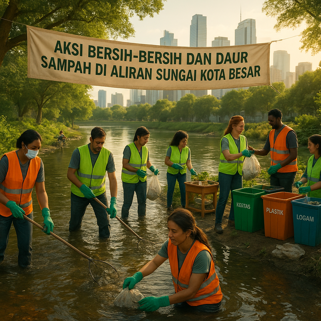 Aksi Bersih-Bersih dan Daur Ulang Sampah di Aliran Sungai Kota Besar