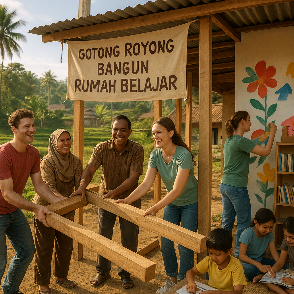 Gotong Royong Bangun 'Rumah Belajar' di Desa Tertinggal