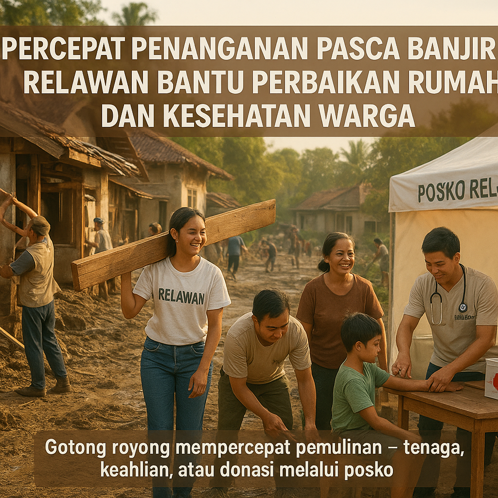 Percepat Penanganan Pasca Banjir: Relawan Bantu Perbaikan Rumah dan Kesehatan Warga