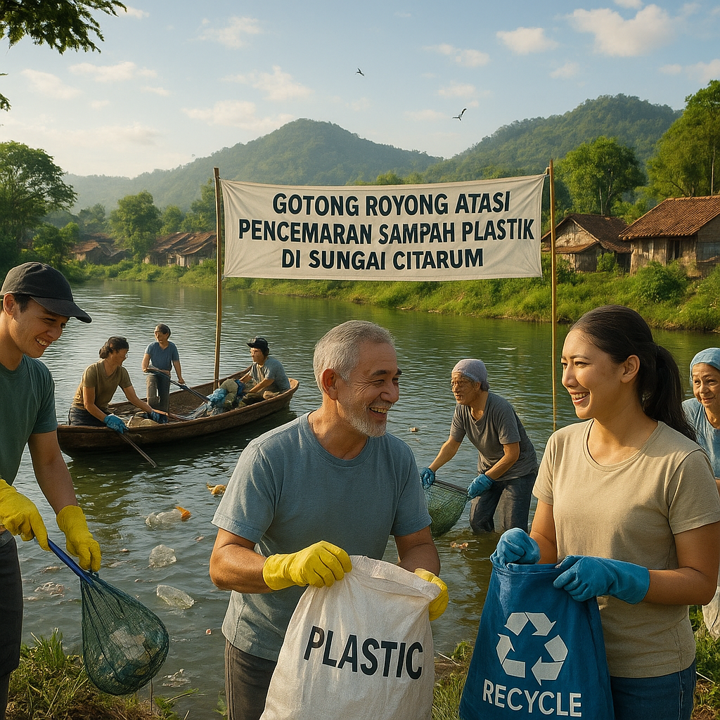Gotong Royong Atasi Pencemaran Sampah Plastik di Sungai Citarum