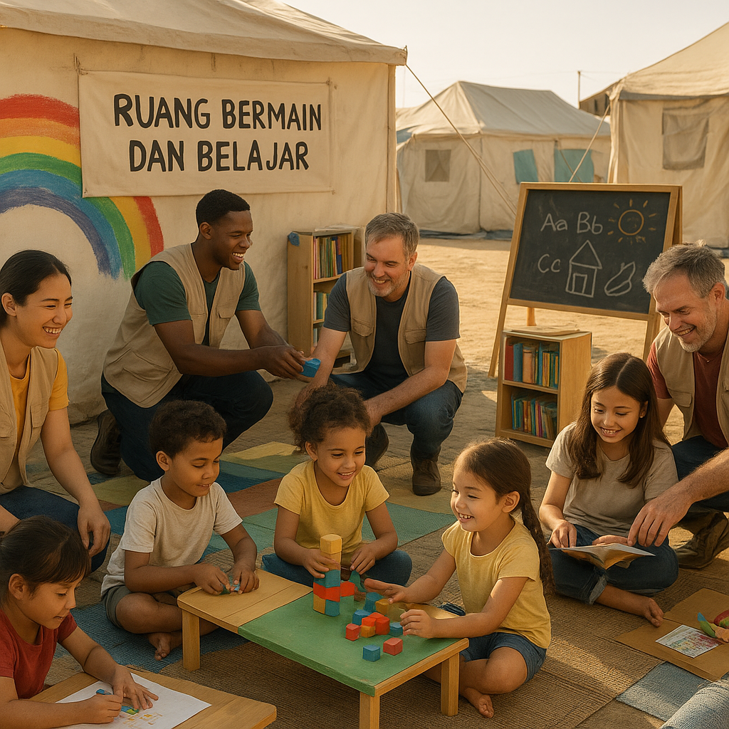 Penyediaan 'Ruang Bermain dan Belajar' Ramah Anak di Area Pengungsian Bencana