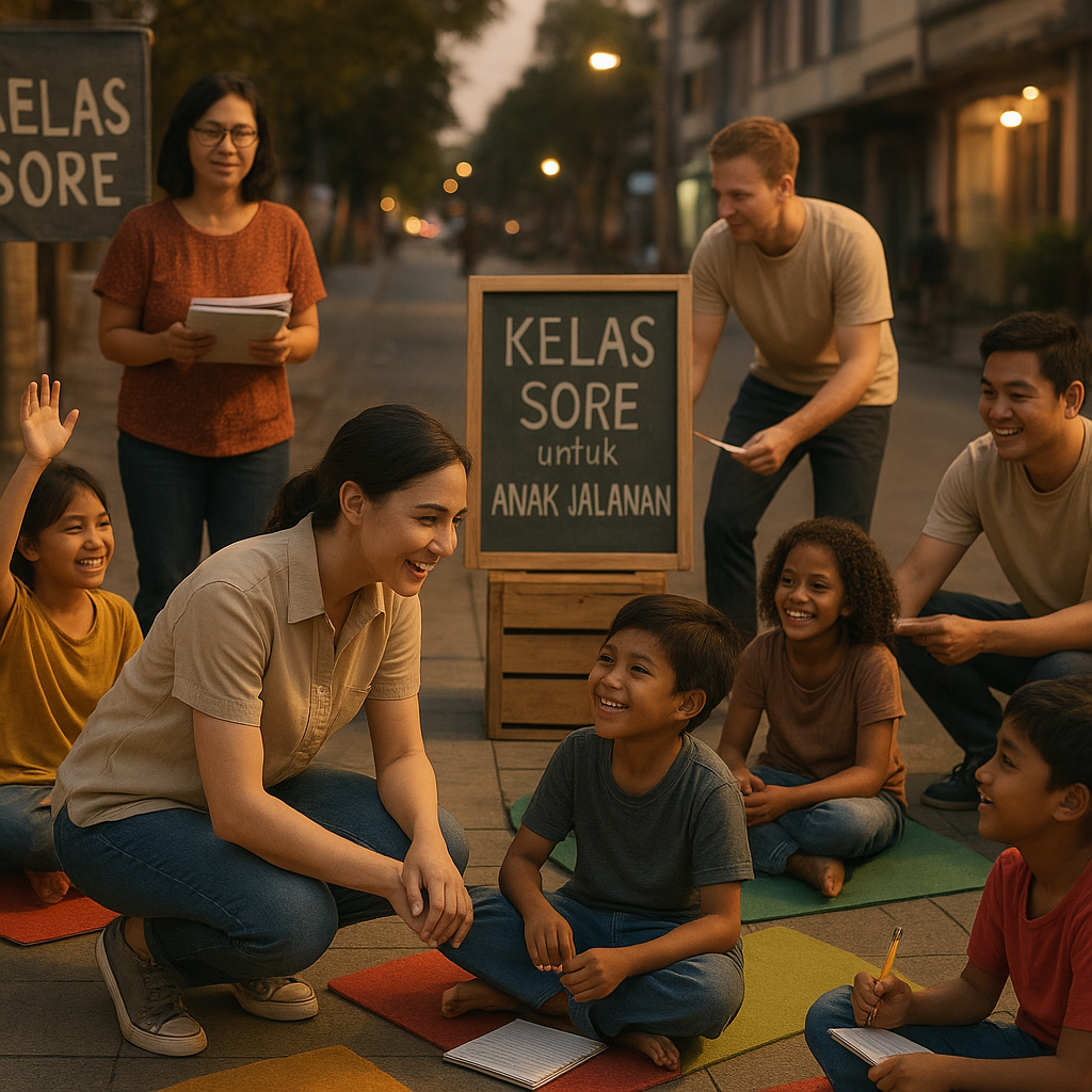 Kelas Sore untuk Anak Jalanan: Relawan Mengubah Trotoar Jadi Sekolah