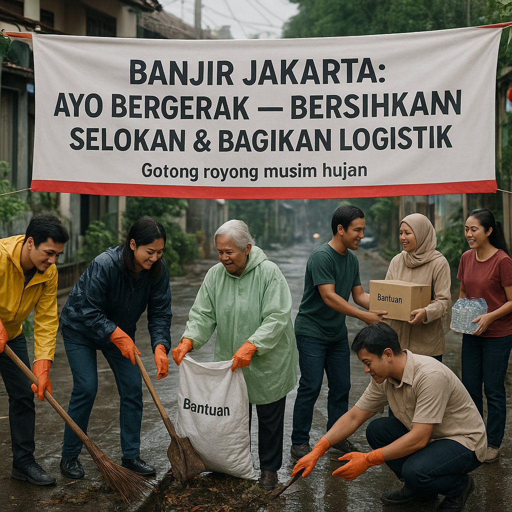 Banjir Jakarta: Ayo Bergerak Bersihkan Selokan dan Bagikan Logistik
