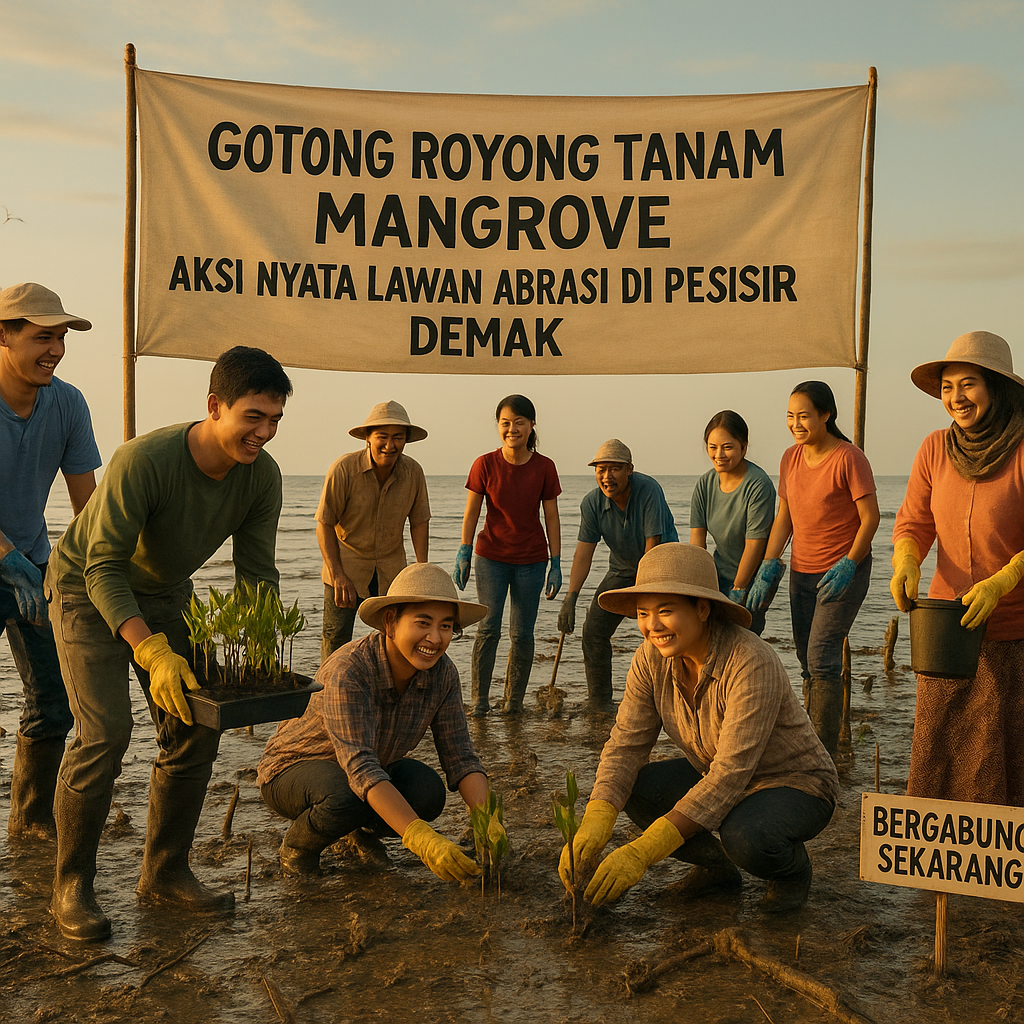 Gotong Royong Tanam Mangrove: Aksi Nyata Lawan Abrasi di Pesisir Demak