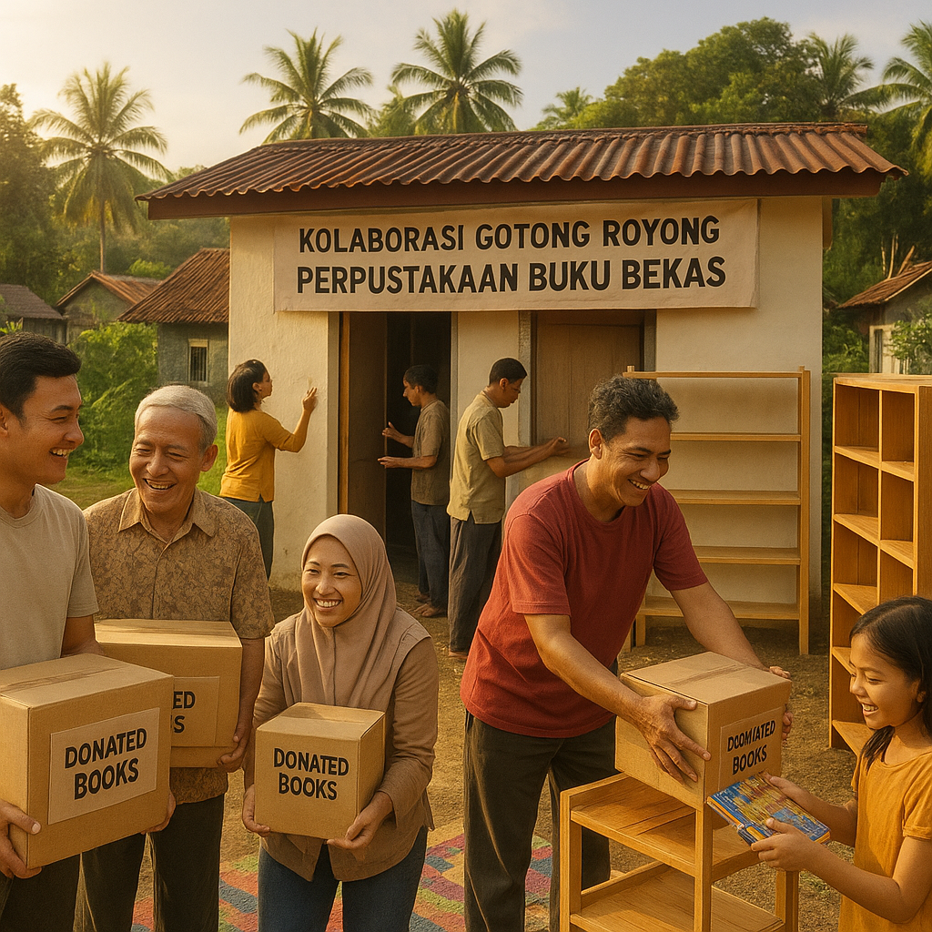 Kolaborasi Gotong Royong Bangun Perpustakaan Buku Bekas di Kampung Terpencil