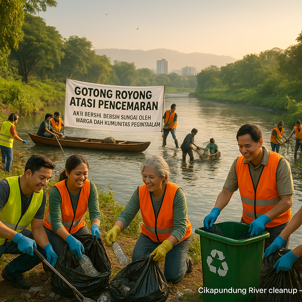 Gotong Royong Atasi Pencemaran: Aksi Bersih-Bersih Sungai oleh Warga dan Komunitas Pecinta Alam