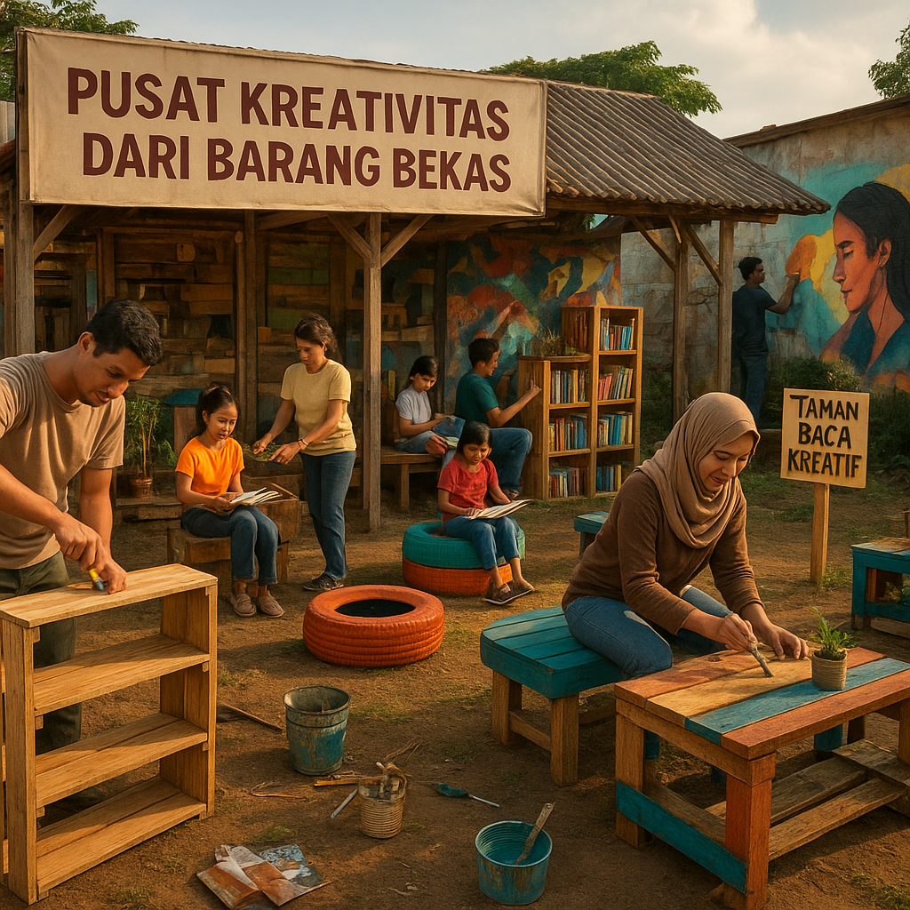 Pusat Kreativitas dari Barang Bekas: Kolaborasi Seniman dan Relawan Bangun Taman Baca di Pinggiran Kota